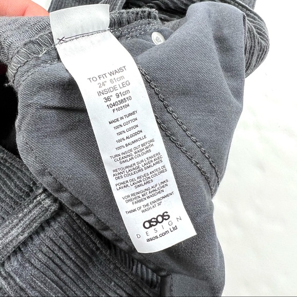 Asos Design Gray Corduroy Straight Cotton Pants Size 24 Tall - Picture 8 of 11